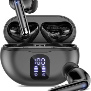 Wireless Earbuds, 2024 Bluetooth 5.3 Headphones, 50H Playback Deep Bass Stereo Ear Buds with LED Power Display Charging Case, IPX7 Waterproof Earbuds for Laptop Pad Phones Sports Workout