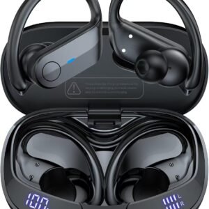 Wireless Earbuds Bluetooth Headphones 75Hrs Playtime Sport Earbuds Noise Cancellation HiFi Stereo Sound with LED Dispaly, IPX7 Waterproof Bluetooth Earbuds with Earhooks for Running Gym, Frosted Black